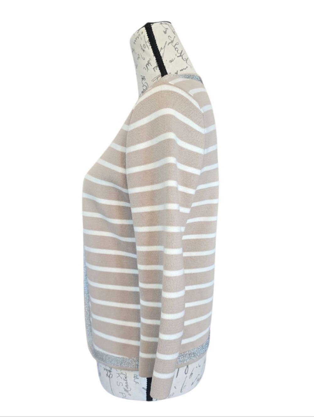 Banana Republic Striped Tan Cream 3/4 Sleeve Knit Cardigan M - Picture 3 of 8